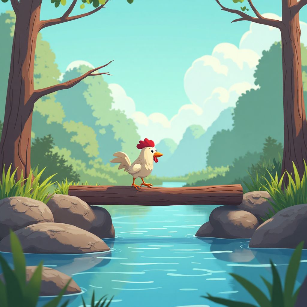 Chicken character navigating water hazards